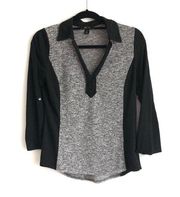 BCX Black and Gray Button Front Career Blouse M