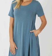 Gray Blue Zenana Premium Casual T Shirt Dress Pockets Plus Size 3X