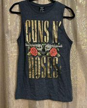 Bravado Guns N' Roses Gray Metallic Gold Graphic Muscle Tank Top Small