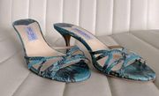 Jimmy Choo Snakeskin Teal Slide Heeled Sandals