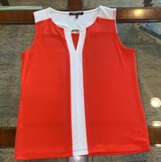 Jones New York Signature orange white sleeveless tanktop blouse accent jewel