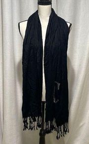 Fringe scarf with studded “C”