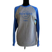 Hard Rock Cafe Unisex Sweatshirt Sz M Blue Gray Contrast Raglan Sleeve Tampa NEW