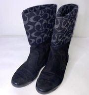 Coach Tatum Black Suede Wool Signature Logo and Suede Leather Boots 7M ~