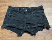 American Eagle  Super Low Shortie Black Jean Cut Off Denim Shorts Size 4 Stretch