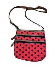 Croft & Barrow Womens Cross Body Multi Pocket Functional Red Navy Polka Dot Bag