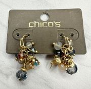 Chico's Cara Cluster Beaded Gold Tone Dangle Drop Earrings Pierced Pair