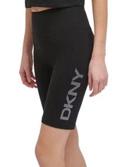 DKNY SPORT Women's Embellished Logo Bike Shorts Stretchy Comfy Black XS NWT