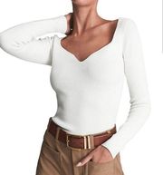 REISS Emira Ribbed Top in White Size Xs