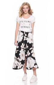 Black Floral Button Midi Skirt XXL