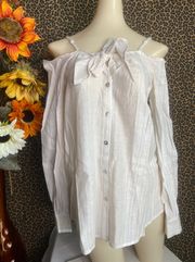 NWT  Natural White Off The Shoulder Long Sleeve Button Down | LARGE |