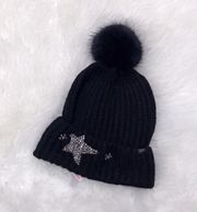 Victoria Secret Pom Pom Beanie-Black W/crystals-NWT