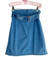 Tranquil Pleat Belted Short Denim Mini Skirt Medium