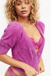 For Love & Lemons x Victoria’s Secret Fiona Fuzzy Fuchsia Cardigan Medium