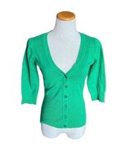 Womens AB Studio V Neck Green Cardigan Sweater - Sz S