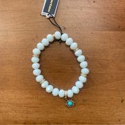 Juicy Couture Stretch White Beaded Charm Bracelet with Teal/Turquoise Charm