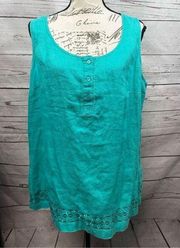 Jones New York 1X 100% linen turquoise/green sleeveless top - 2562