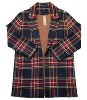 NWT J.Crew Sophie in Black Stewart Tartan Open-Front Sweater Blazer Cardigan XS