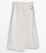 Massimo Dutti Cream Wrap Midi Skirt Linen Blend Size S NWT