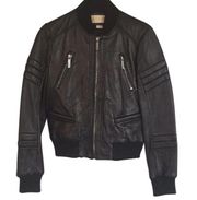 MICHAEL  Black Leather Bomber Jacket