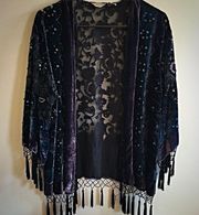 Laura Ashley SILK Velvet sheer rainbow sequin cardigan