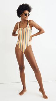 Second Wave Square-Neck Tank One-Piece Swimsuit in Almeria Stripe NWT