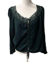 Jolt Blue Green Lace Button Down Blouse 3/4 Sleeve