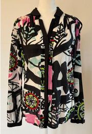 Desigual Silk Button Down Abstract Floral Print Blouse Size S (designer chic)