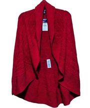 NWT Chaps Round Hem Cable Knit No Closure Shawl Cardigan Sweater Rich Red XL