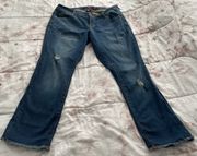 Denim Dark Wash Lightly Distressed Bootcut Raw Hem Jeans, size 12