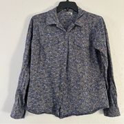 🦋 Ruff Hewn Blue Green Floral Button Down Long Sleeve Blouse Large