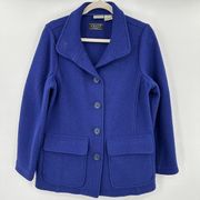 L.L. Bean Bellandi Italian Blue Wool Button Front Coat Jacket Size Medium Petite