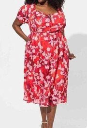 Torrid  Midi Cotton Clip Dot Lace Up Smocked Dress Size 4X Shady Rose Floral