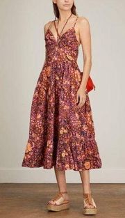 ULLA JOHNSON Midi backless Phoebe Dress in Black Currant size 10