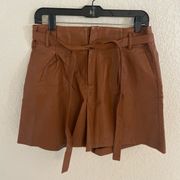 Aura & Amber Camel Vegan / Faux Leather Belted Shorts