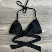 NWT AERIE Scoop Bikini Top Black Wrap Around Waist Tie Front Halter Medium
