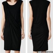 All Saints Black Knit Bodycon Sleeveless Drape Front Knee Length Amelia Dress 6