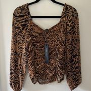 Jane & Delaney Tiger Print Ruche Blouse