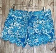 Women's Lilly Pulitzer The Buttercup Short Size 4 Blue Sunflowers Scalloped