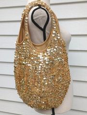 Y2K Fashion Express Gold Crocheted Sequined Hobo Purse Bag circa 2000s