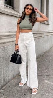 Zara The Marine Straight White High Rise Wide Leg Jeans Women’s 6 Bloggers Fave