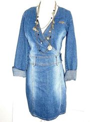 FUBU DENIM Jean wrap dress long sleeves with great staple dress flattering