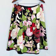 100% silk retro floral pleated skirt size 12 EUC