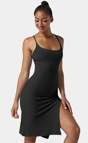 Everyday Split Strap Bodycon Midi Chill Ribbed Dress in Black Size S NWT