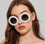 Flower Decor Round Frame Fashion Glasses