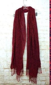 Leopard Print Red Rectangle Scarf  Fringe Edge Wrap Accessories 74X26 Rock Punk