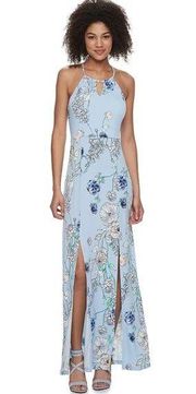 Candies Blue Floral Halter Maxi Dress Front Slits