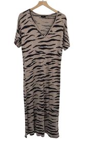 Rails Ren V Neck Midi T Shirt Dress Tiger Animal Print Cotton Tan Black Womens M