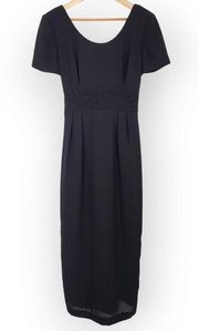 Vintage Donna Morgan Black Squiggle Waist Midi Dress 6