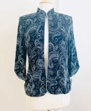 NEW Alex Evenings Womens Black Blue Paisley Glitter/Metallic Jacket Blazer NWT